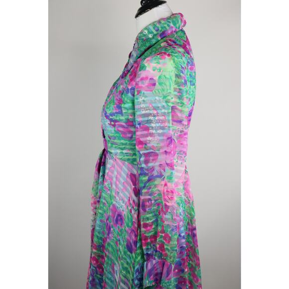 Vintage 1970s Floral Print Midi Long Sleeve Shirt Dress Coco California Medium - Picture 7 of 10